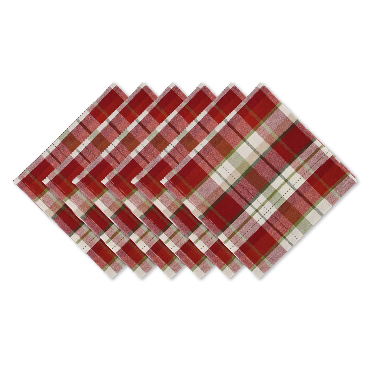 Contemporary Home Living Set of 6 Red and Green Plaid Napkin, 20"